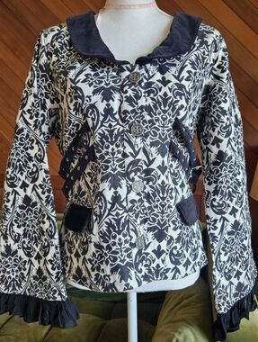 Fun House Gothic Victorian Tapestry Jacket Velvet Collar Size Medium Large
